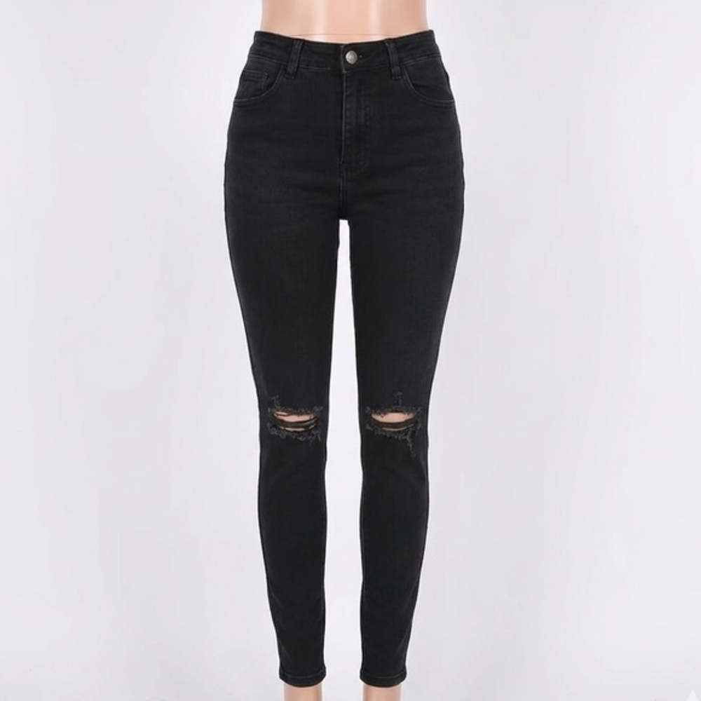AMERICAN BAZI Black Distressed Skinny Jeans, Size 2/4 (See Measurements)